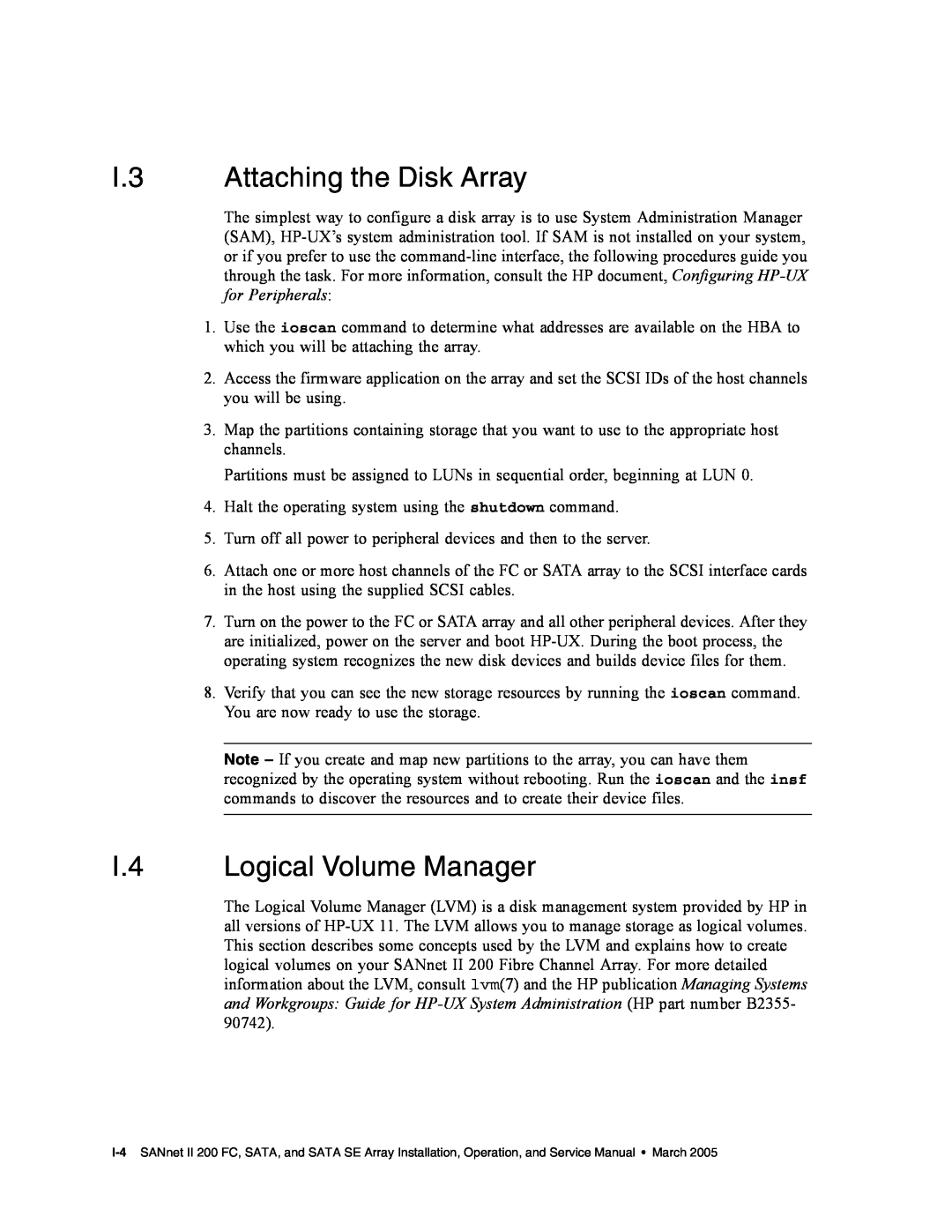 Dot Hill Systems II 200 FC service manual I.3 Attaching the Disk Array, I.4 Logical Volume Manager 