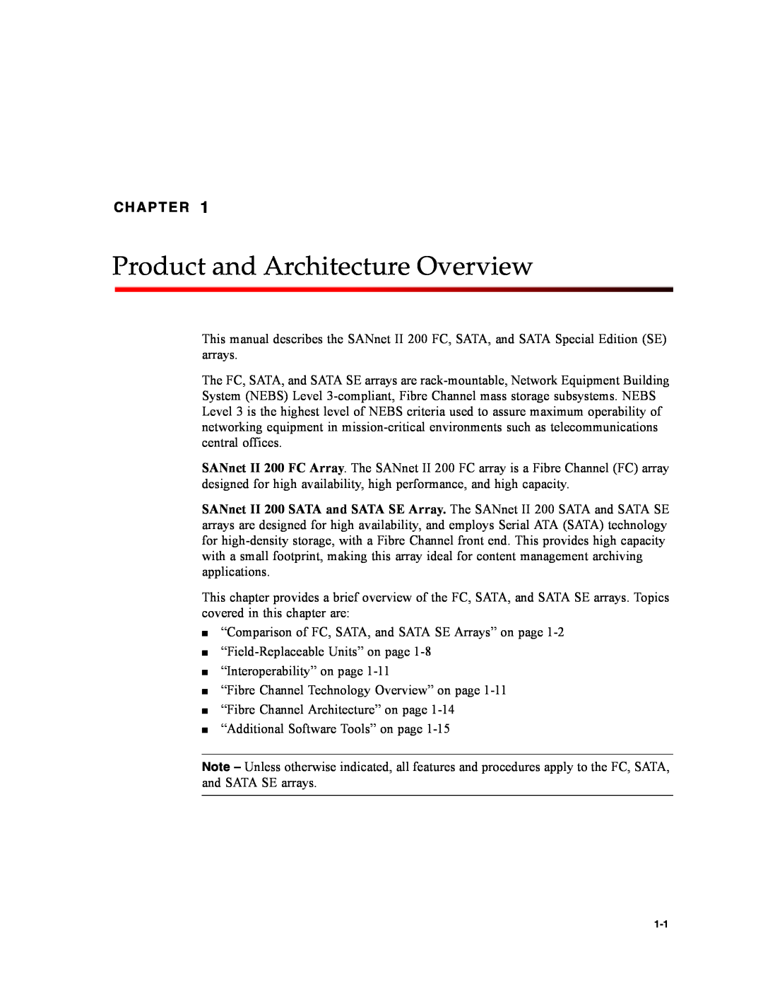 Dot Hill Systems II 200 FC service manual Product and Architecture Overview, Chapter 