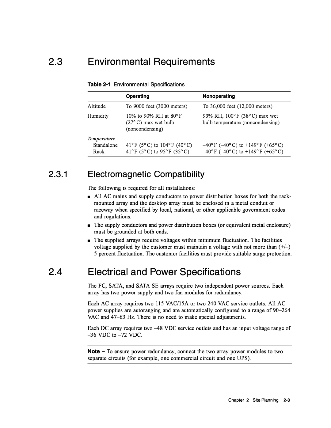 Dot Hill Systems II 200 FC Environmental Requirements, Electrical and Power Specifications, Electromagnetic Compatibility 