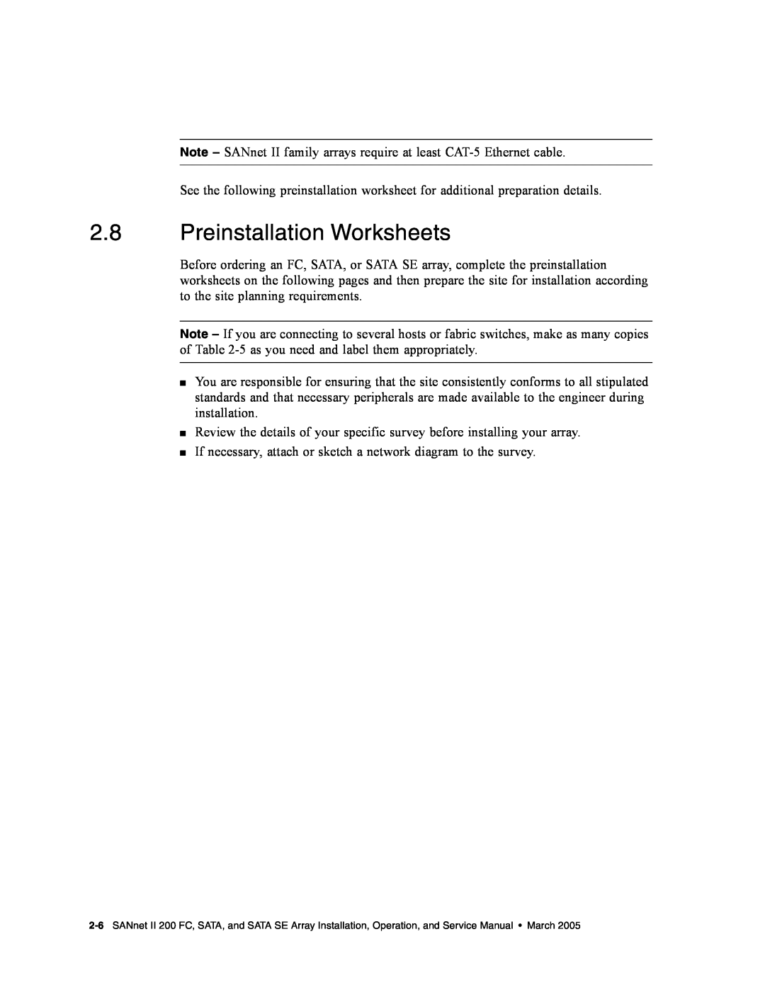 Dot Hill Systems II 200 FC service manual Preinstallation Worksheets 