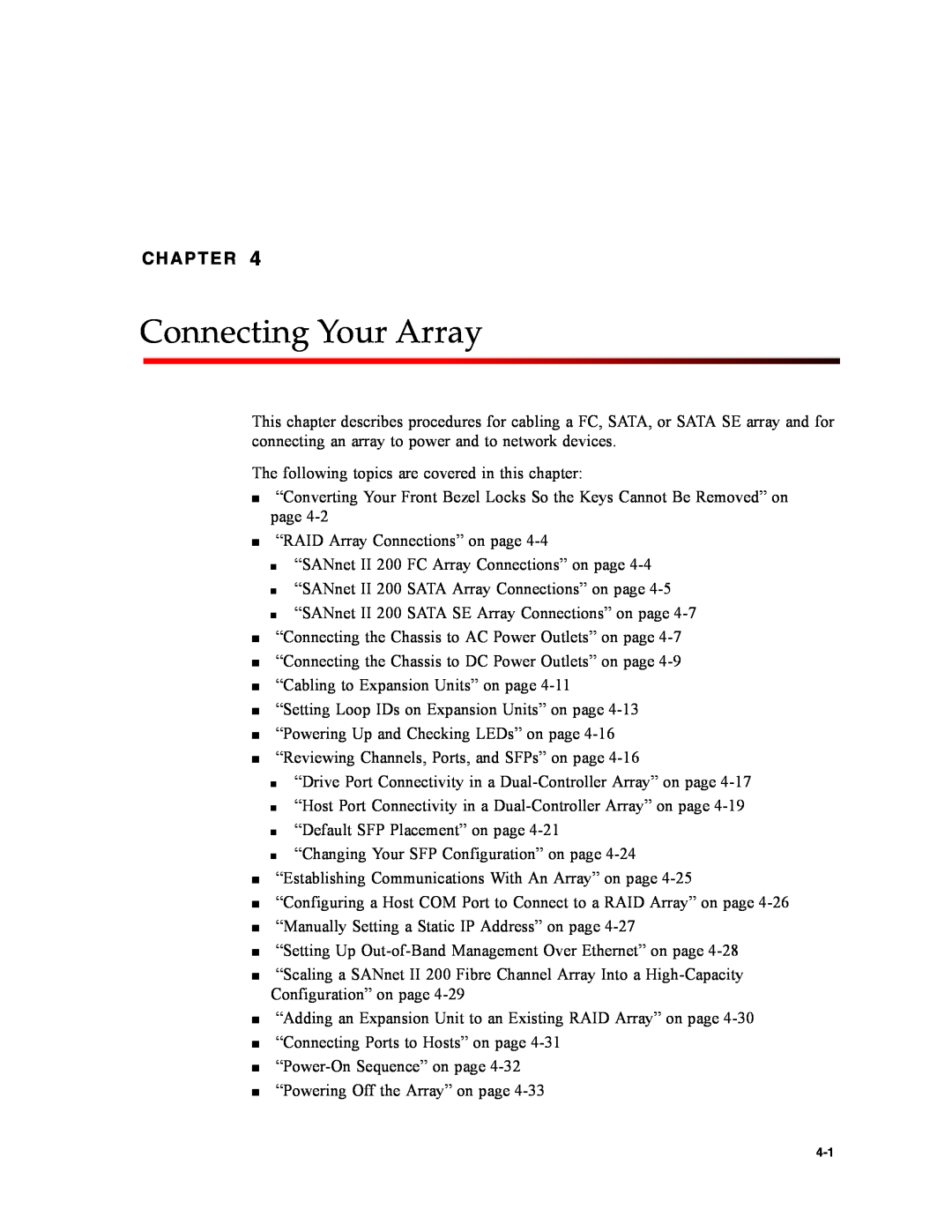 Dot Hill Systems II 200 FC service manual Connecting Your Array, Chapter 