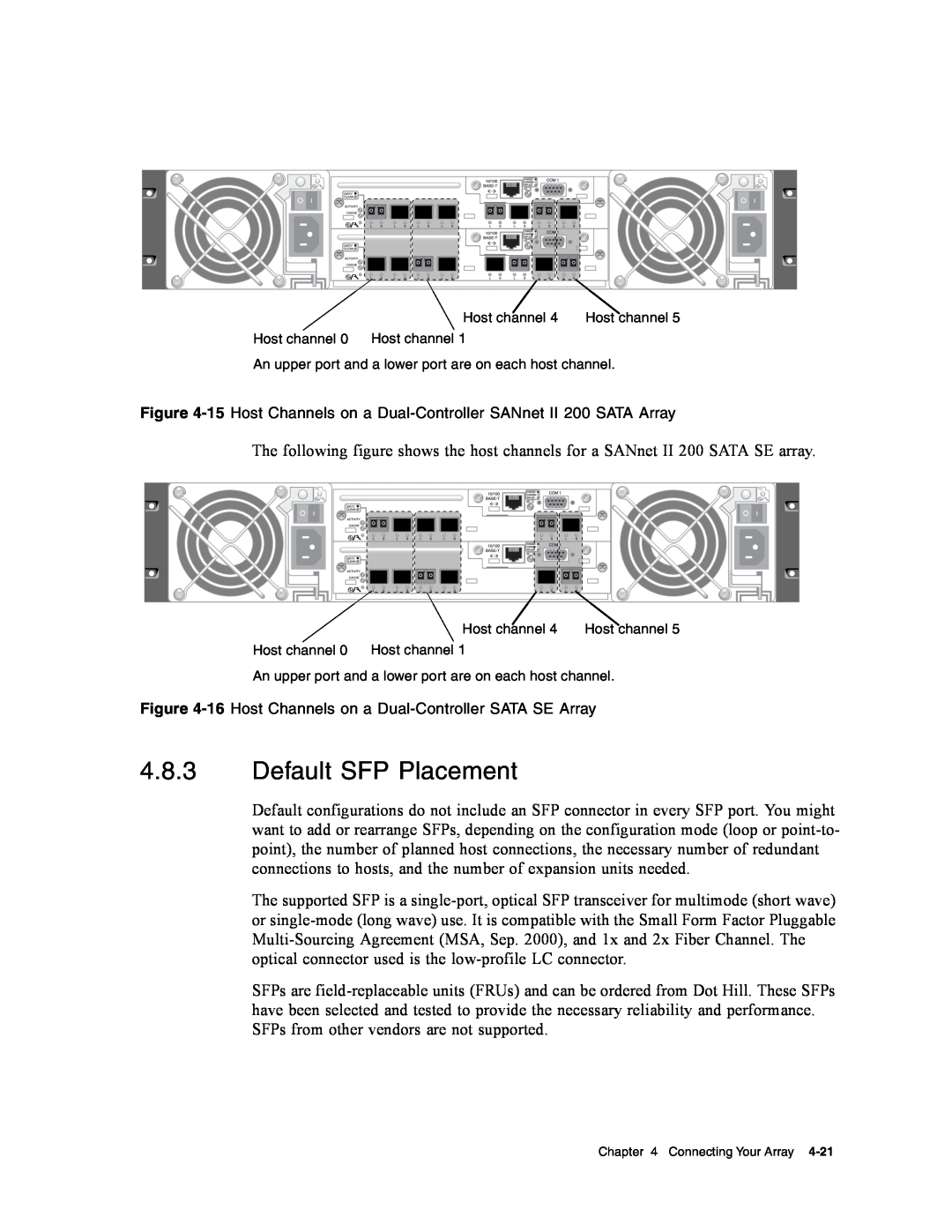 Dot Hill Systems II 200 FC service manual Default SFP Placement, 16 Host Channels on a Dual-Controller SATA SE Array 