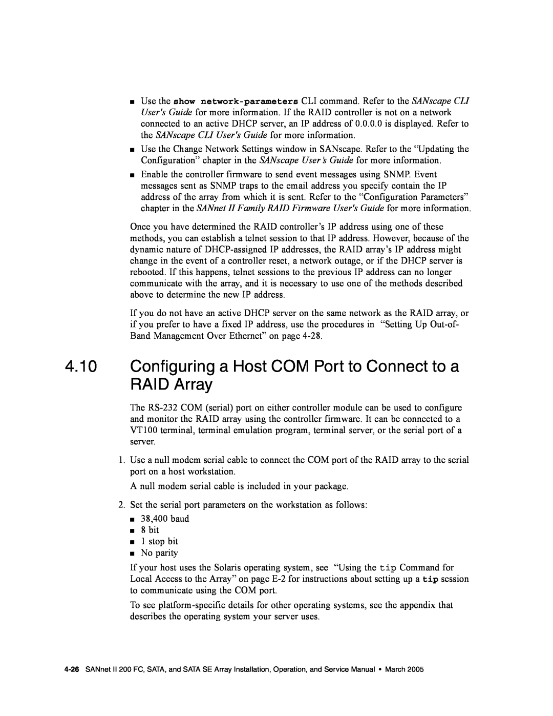 Dot Hill Systems II 200 FC service manual Configuring a Host COM Port to Connect to a RAID Array 