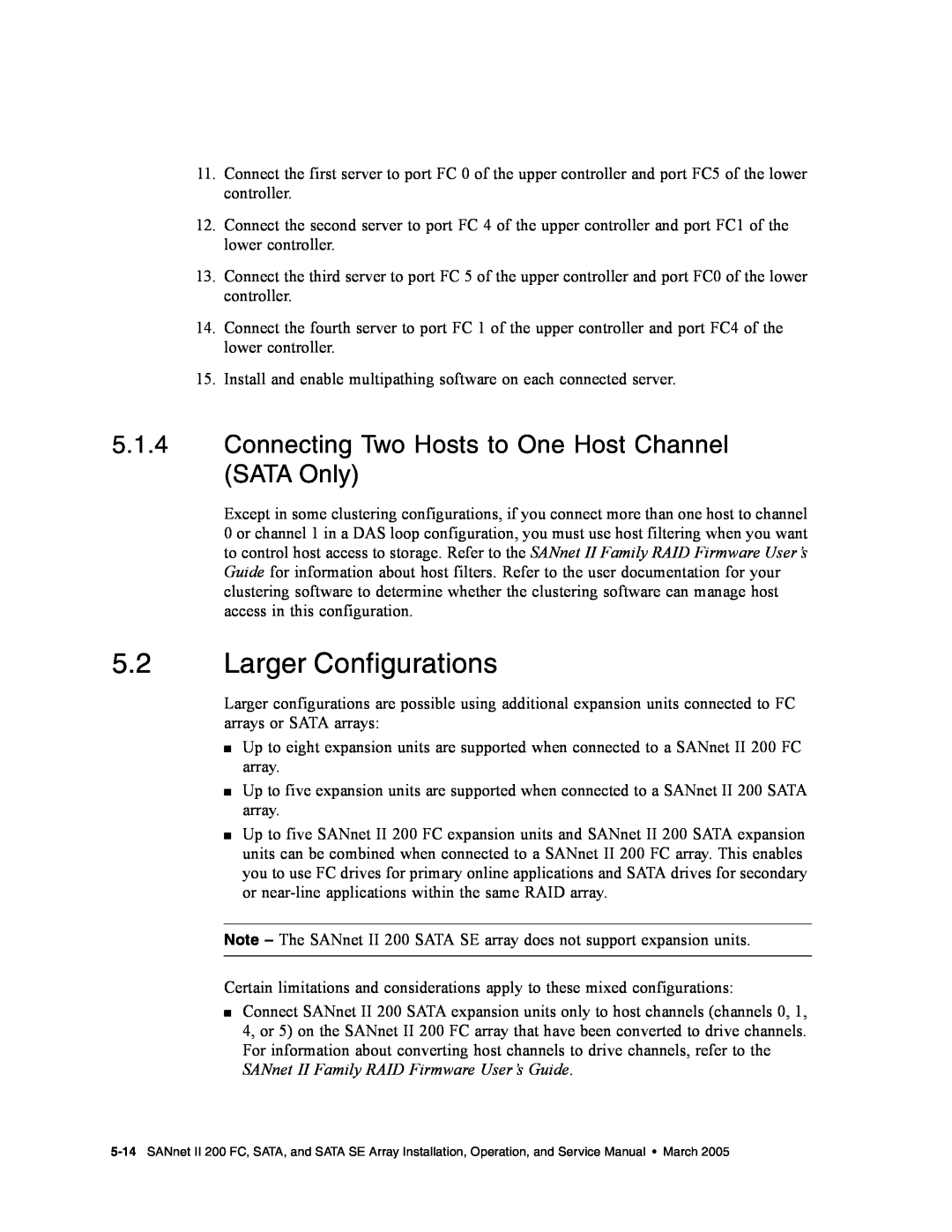 Dot Hill Systems II 200 FC service manual Larger Configurations, Connecting Two Hosts to One Host Channel SATA Only 