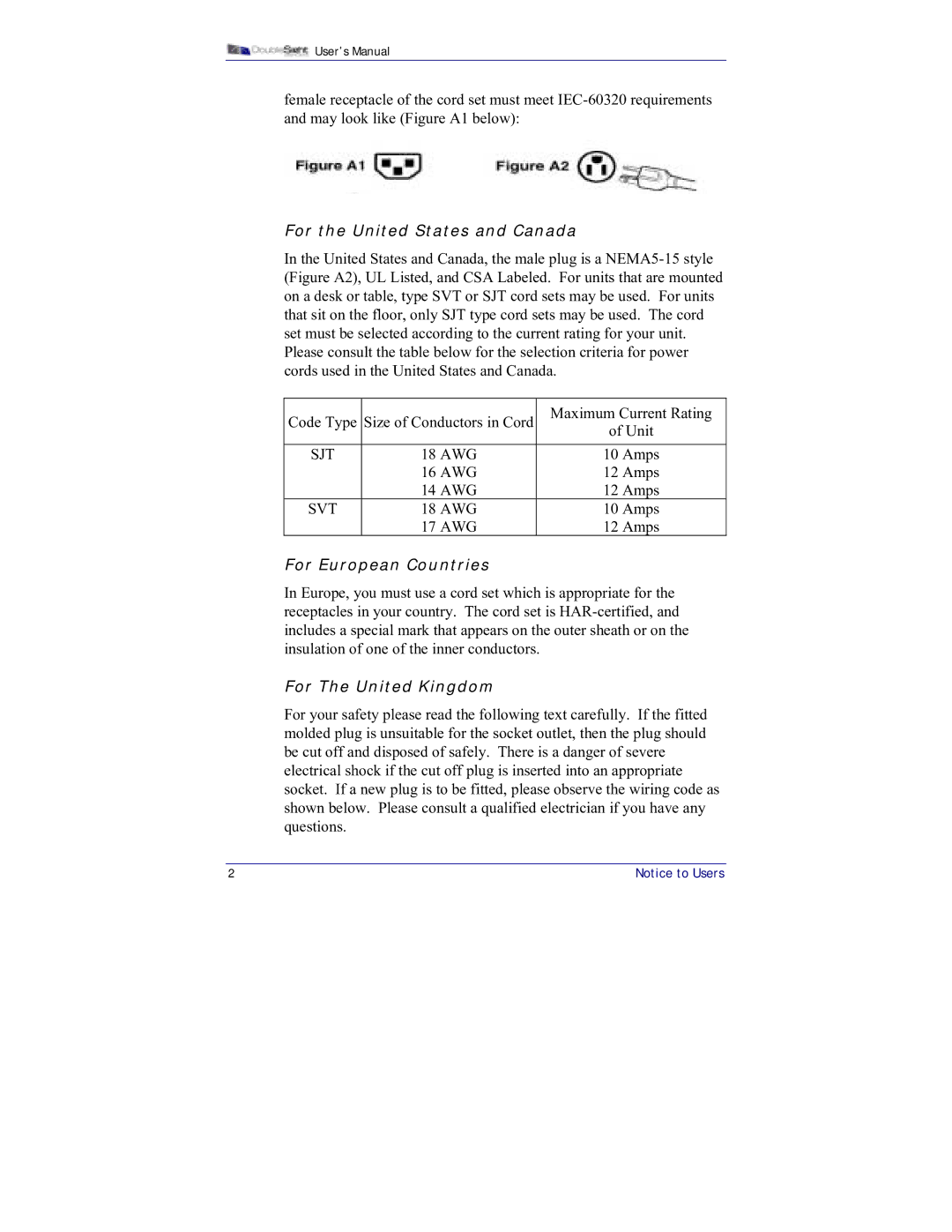 DoubleSight Displays DS-15xx user manual For the United States and Canada, For European Countries, For The United Kingdom 