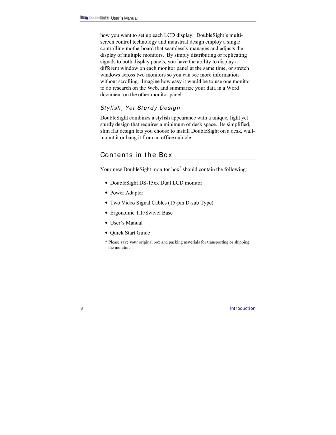 DoubleSight Displays DS-15xx user manual Contents in the Box 