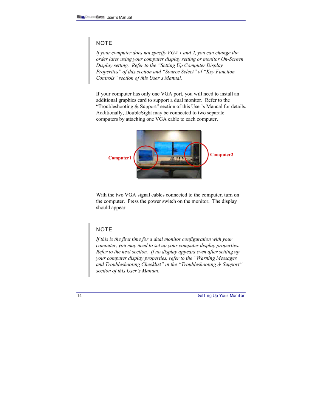 DoubleSight Displays DS-15xx user manual Computer1 Computer2 