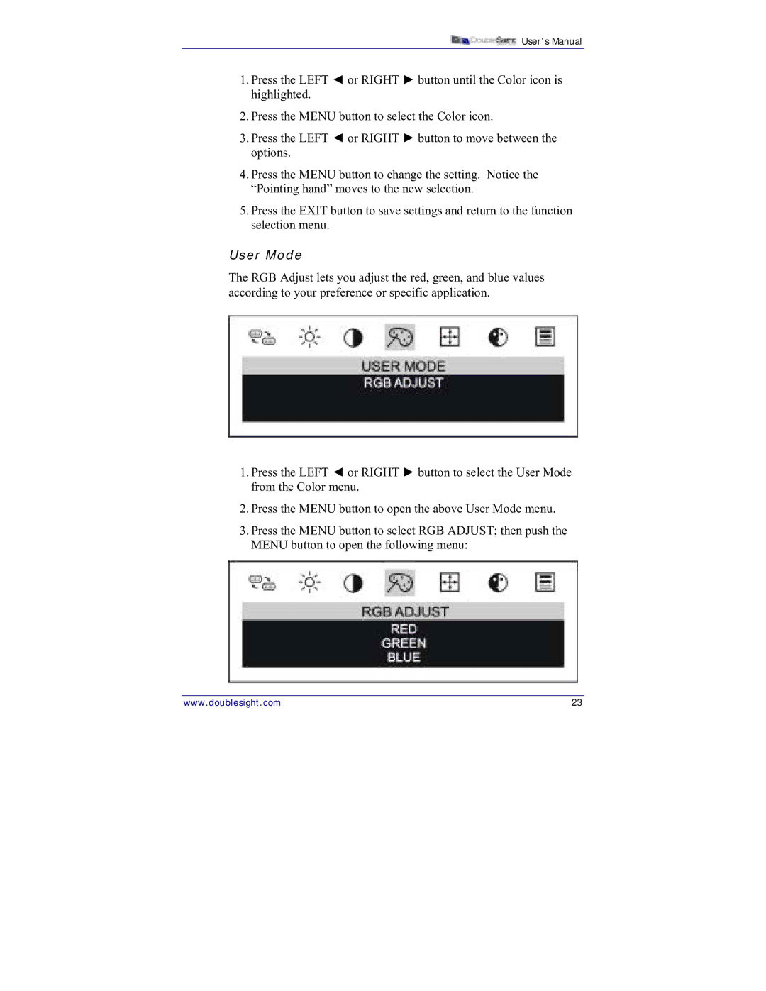 DoubleSight Displays DS-15xx user manual User Mode 