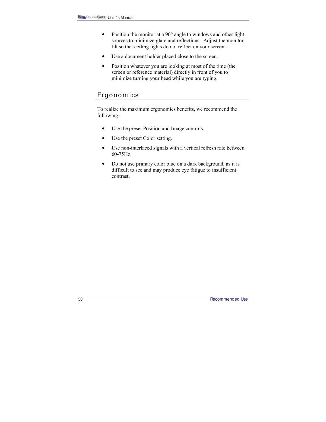 DoubleSight Displays DS-15xx user manual Ergonomics 