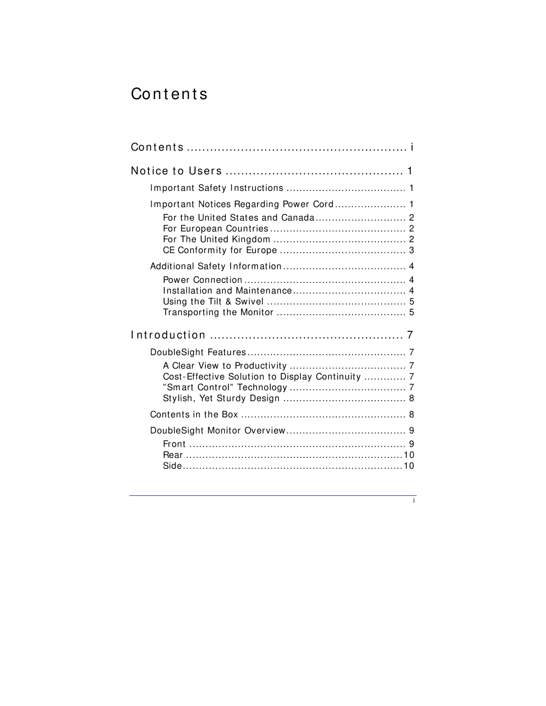 DoubleSight Displays DS-15xx user manual Contents 