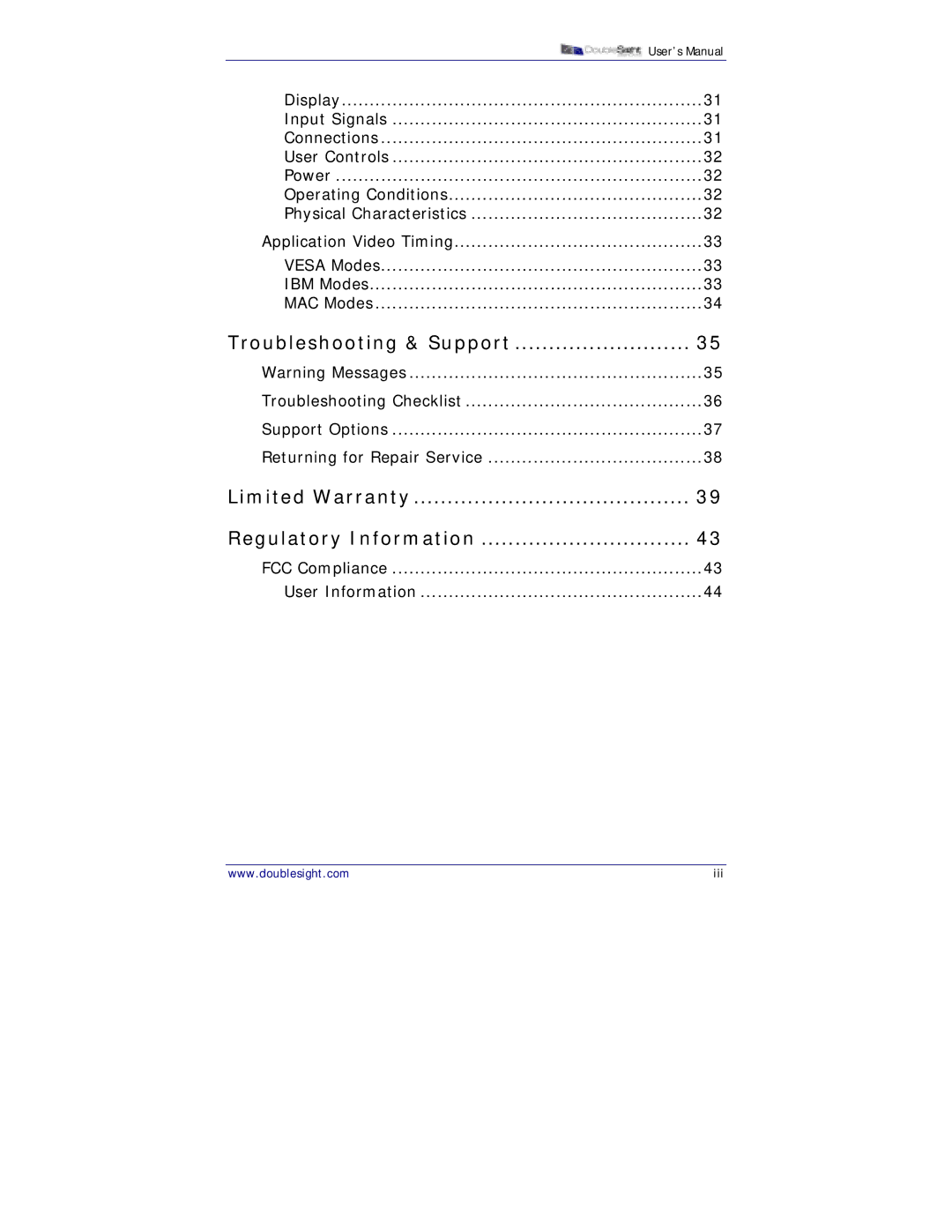 DoubleSight Displays DS-15xx user manual Troubleshooting & Support 