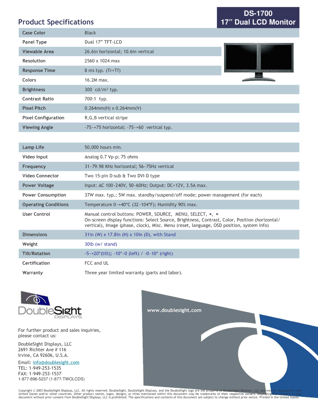 DoubleSight Displays DS-1700 Dual LCD Monitor, +G7@-+G EG-? +6%8 +0 + +G? 6 8+G? 6D8, $ $ +.D @.E =.A+AF 77@EG=.E, 68-.+6 