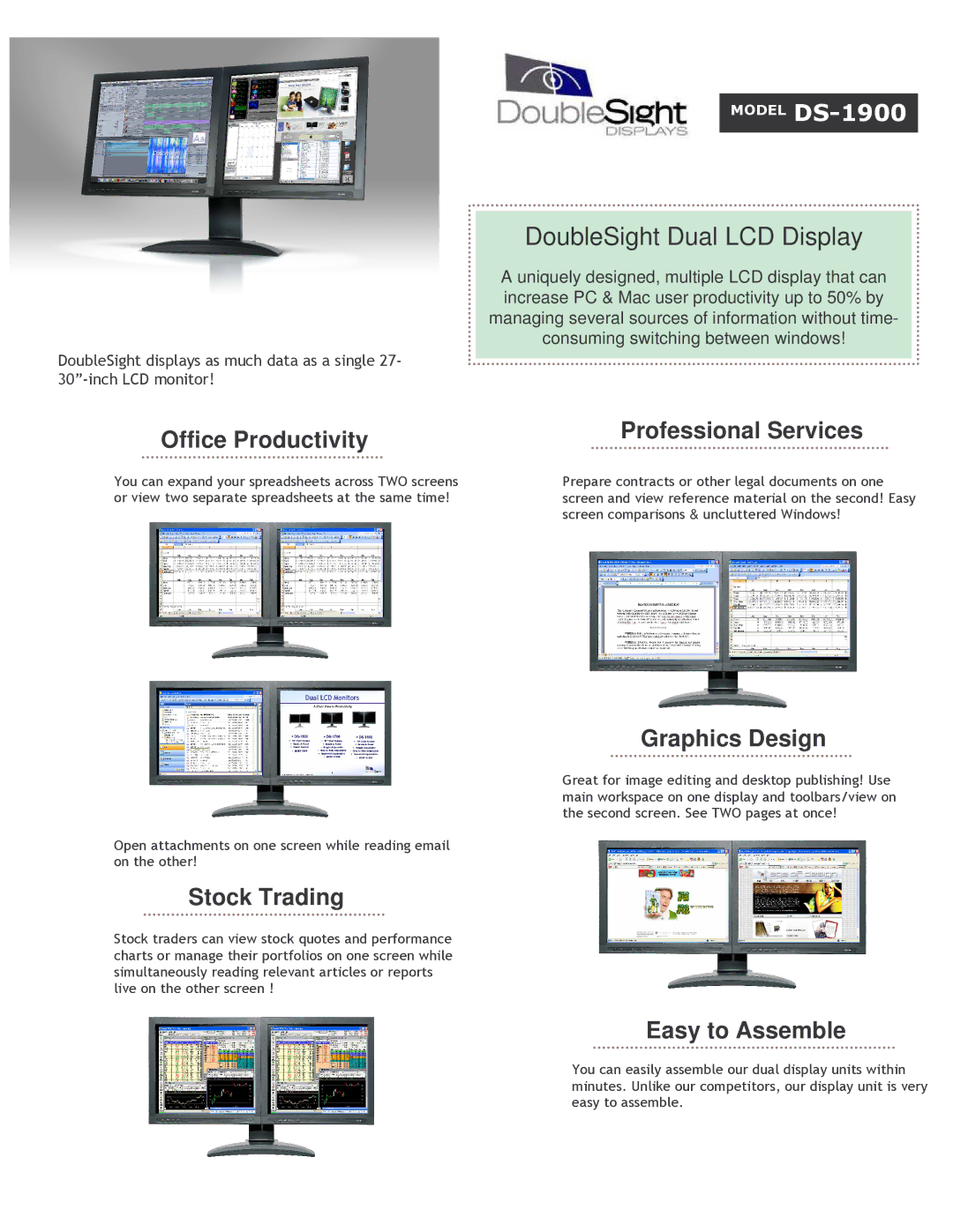 DoubleSight Displays DS-1900 manual DoubleSight Dual LCD Display 