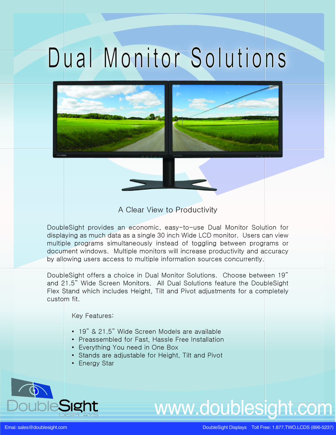 DoubleSight Displays DS-2200WAC, DS-1900WA, DoubleSight manual Dual Monitor Solutions 