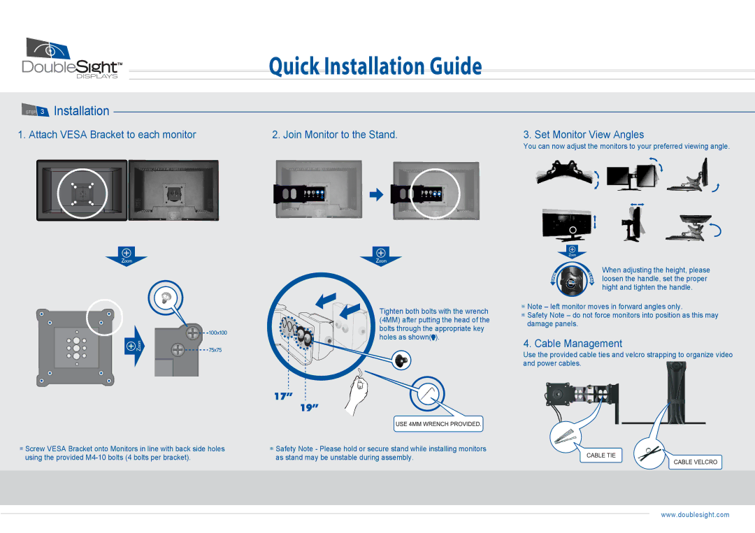 DoubleSight Displays DS-219STA, Dual Monitor Stand manual Installation 