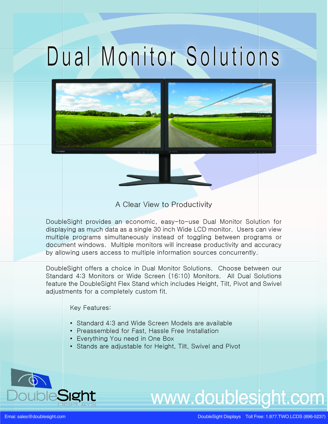 DoubleSight Displays DS-2200WA-C manual Dual Monitor Solutions 