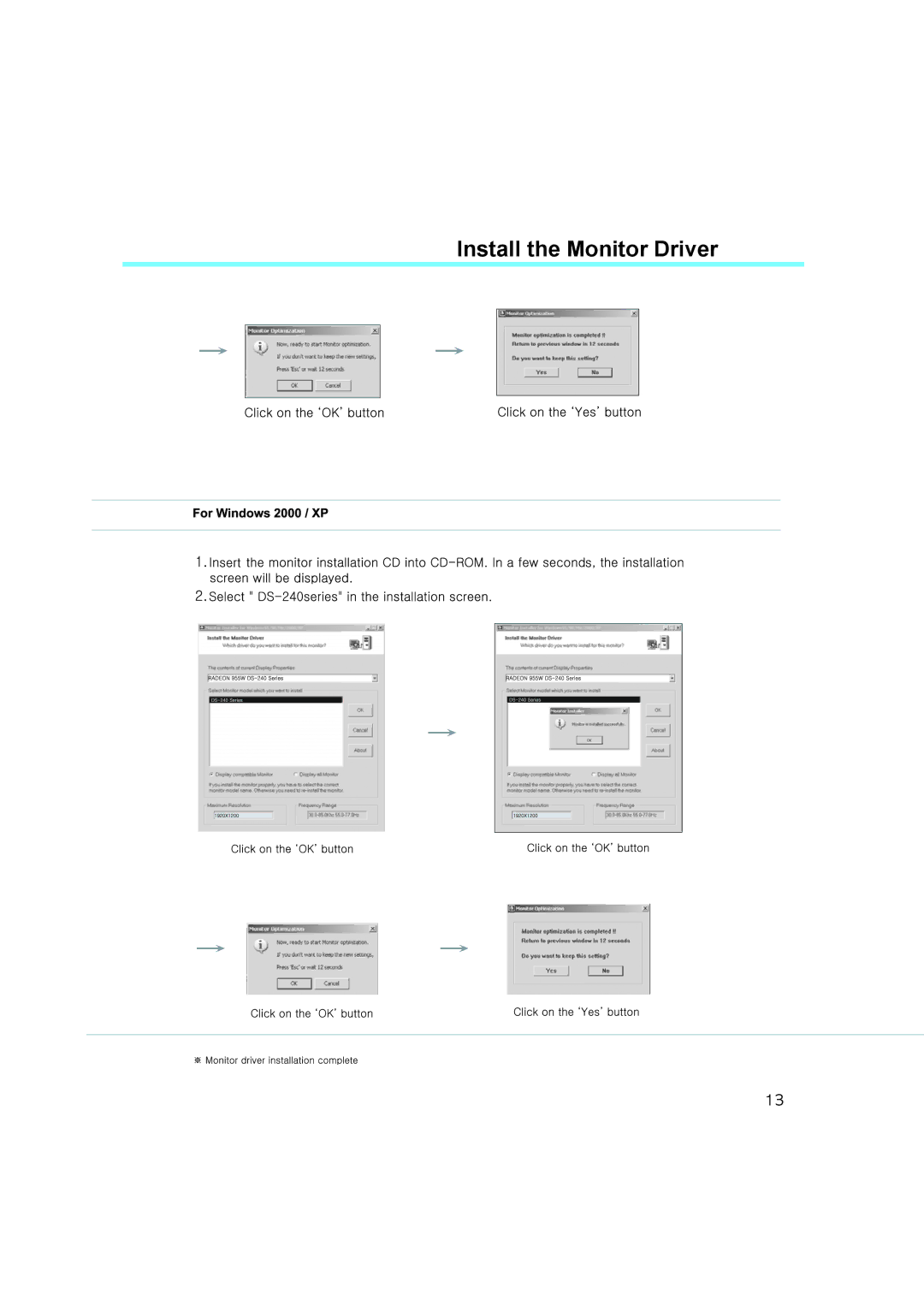 DoubleSight Displays DS-240 Series user manual Install the Monitor Driver 