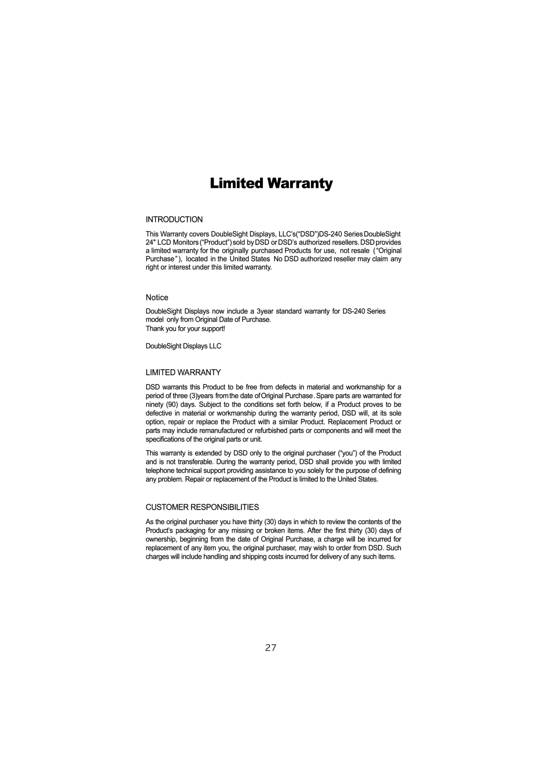 DoubleSight Displays DS-240 Series user manual 