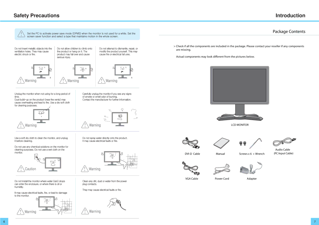 DoubleSight Displays DS-2700DW, DoubleSight LCD Monitor user manual Safety Precautions Introduction, Package Contents 