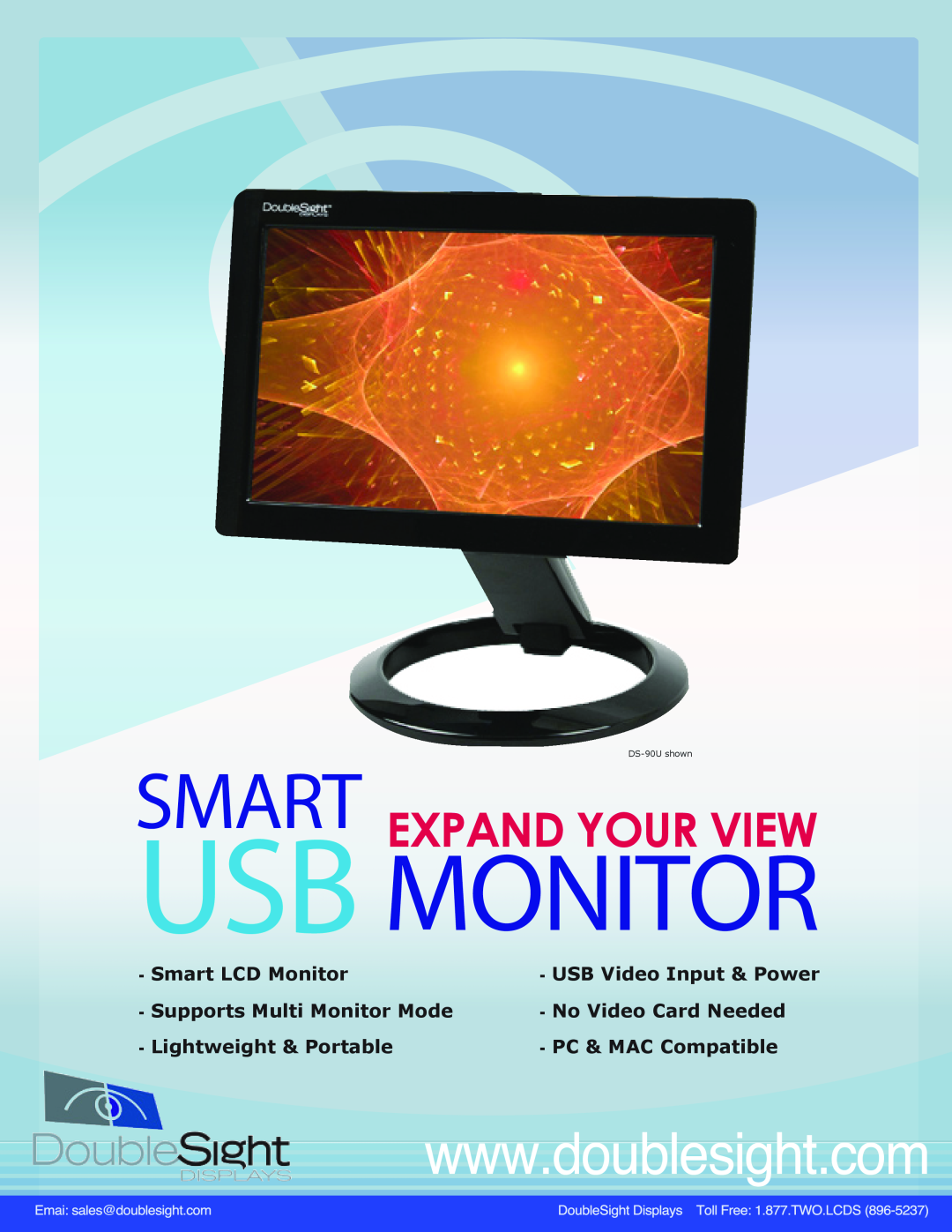 DoubleSight Displays DS-70U, DS-90U manual Usb Monitor, Smart Expand Your View, Smart LCD Monitor, USB Video Input & Power 