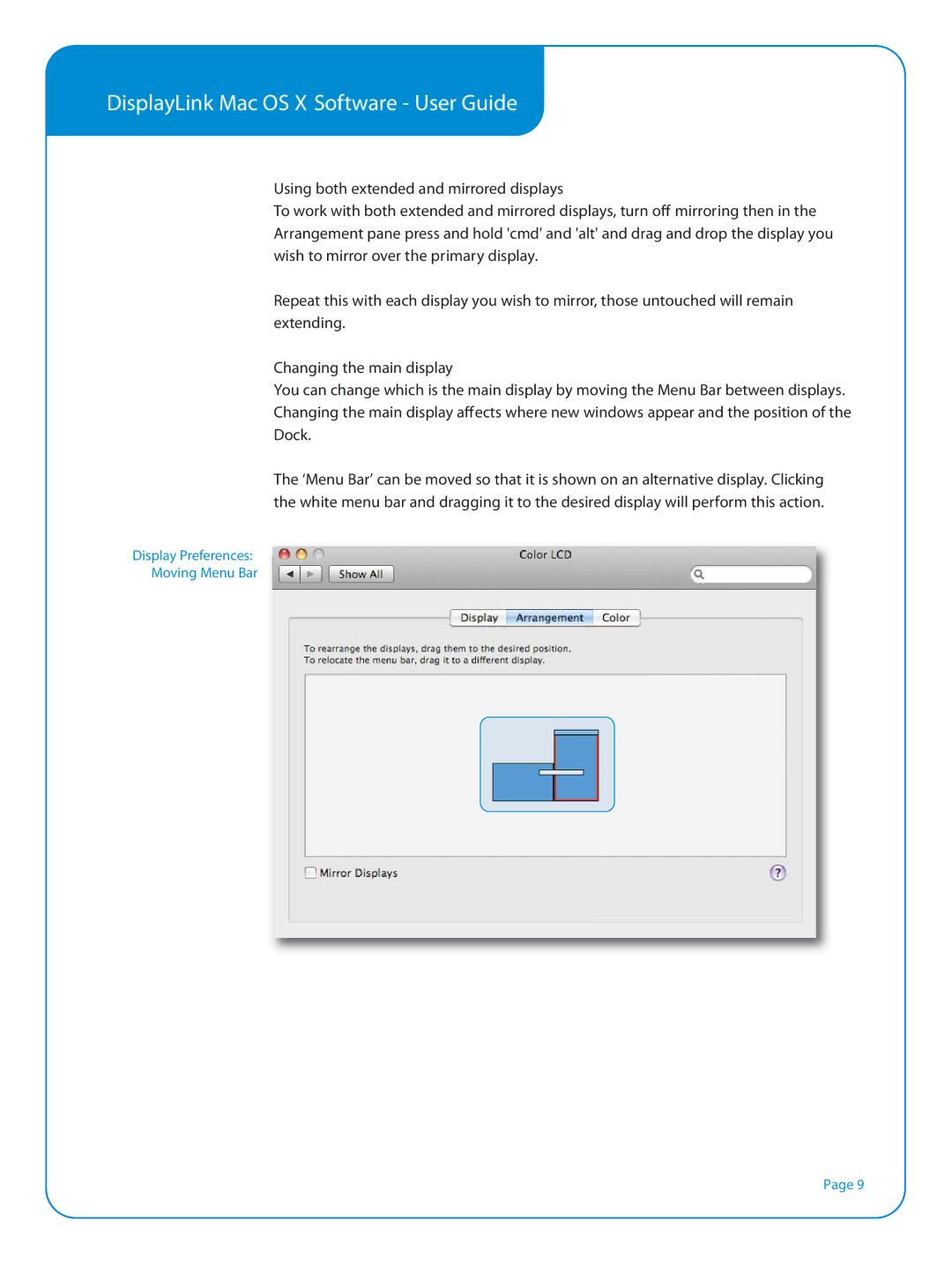 DoubleSight Displays DS90UC, Smart USB Monitor manual Using both extended and mirrored displays, Changing the main display 