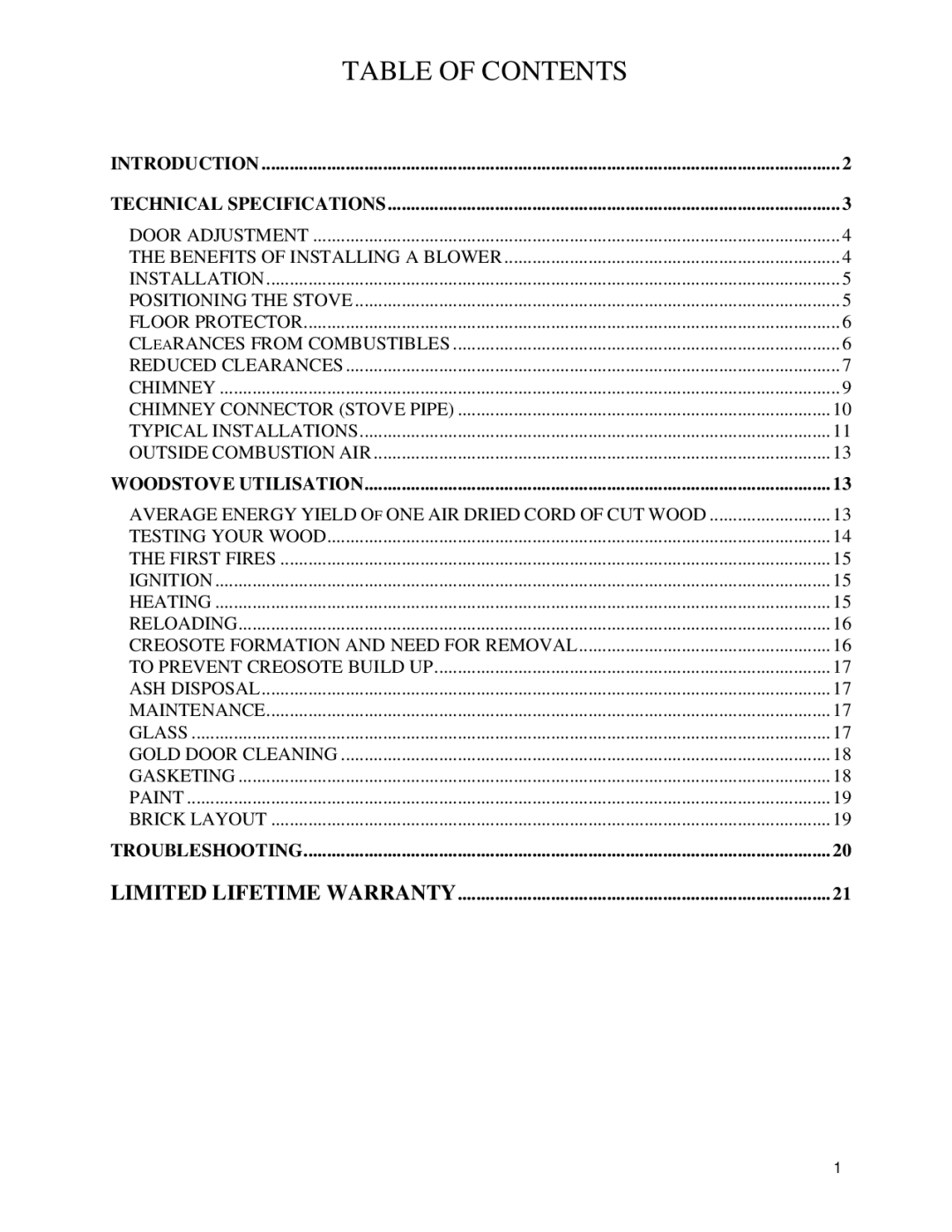 Draper 1000 owner manual Table of Contents 