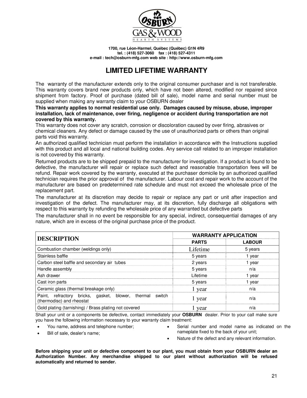 Draper 1000 owner manual Limited Lifetime Warranty, Description 