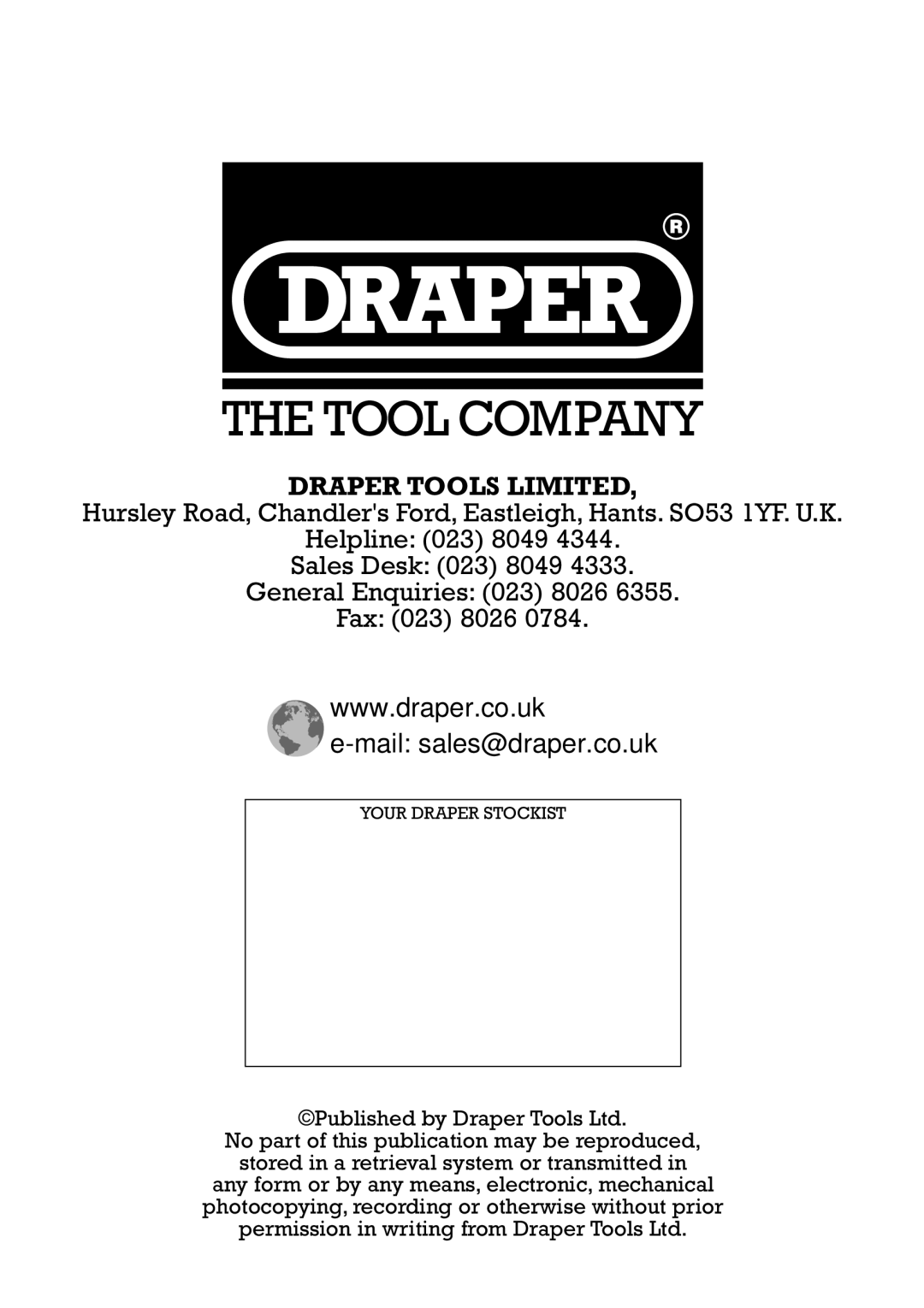 Draper CDH120V, CDH140V manual Draper Tools Limited 