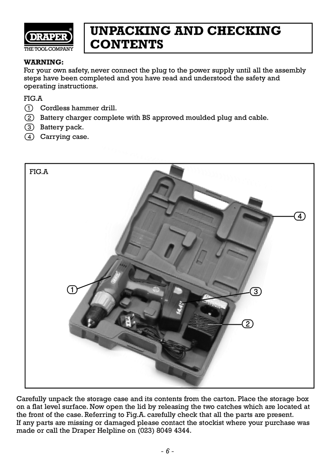 Draper CDH140V, CDH120V manual Unpacking and Checking Contents 