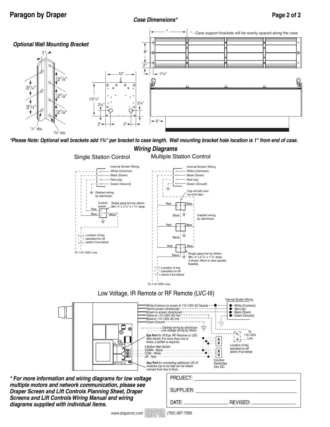 Draper Large Electrically Operated Projection Screen specifications Paragon by Draper 