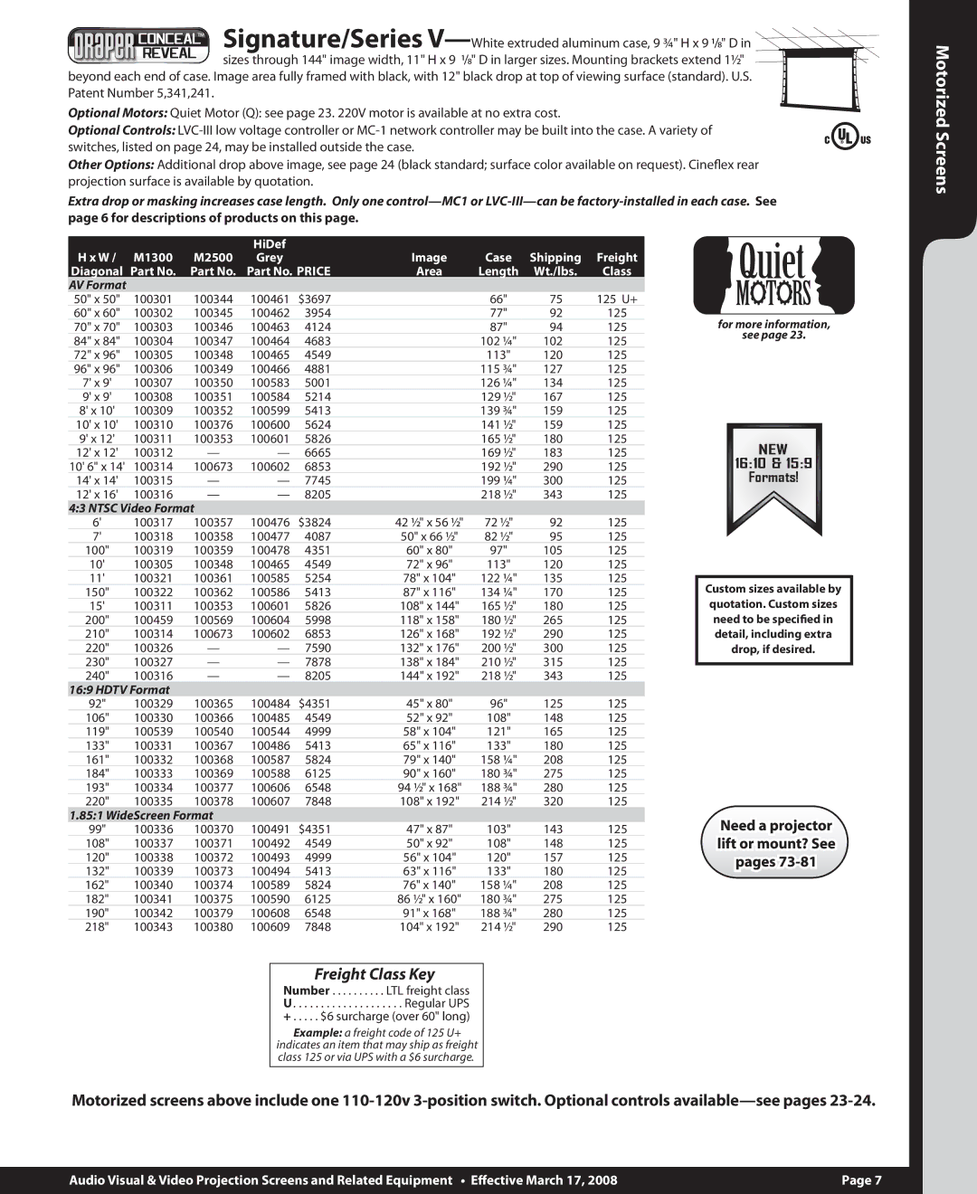 Draper M2500 manual Quiet, Motorized Screens, Reightg#Lass +Ey, New, Formats 