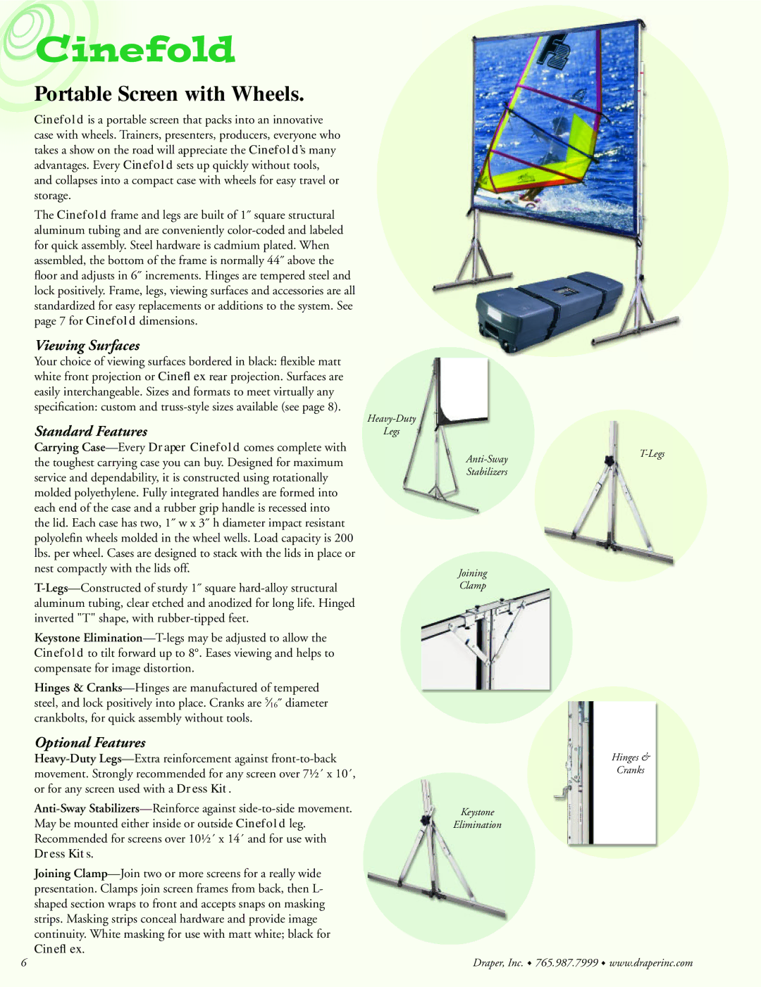 Draper Portable Projection Screen Cinefold, Portable Screen with Wheels, Standard Features, Optional Features, Anti-Sway 