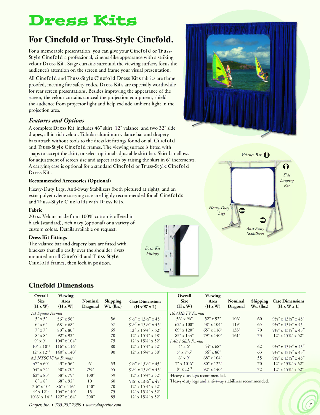 Draper Portable Projection Screen Dress Kits, For Cinefold or Truss-Style Cinefold, Cinefold Dimensions, Overall Viewing 