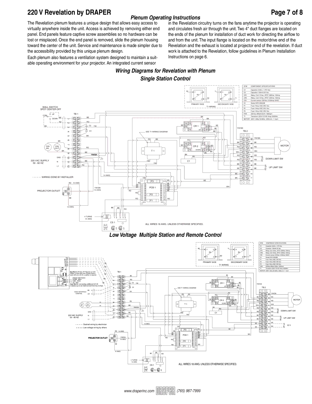 Draper Video Projector specifications Plenum Operating Instructions 