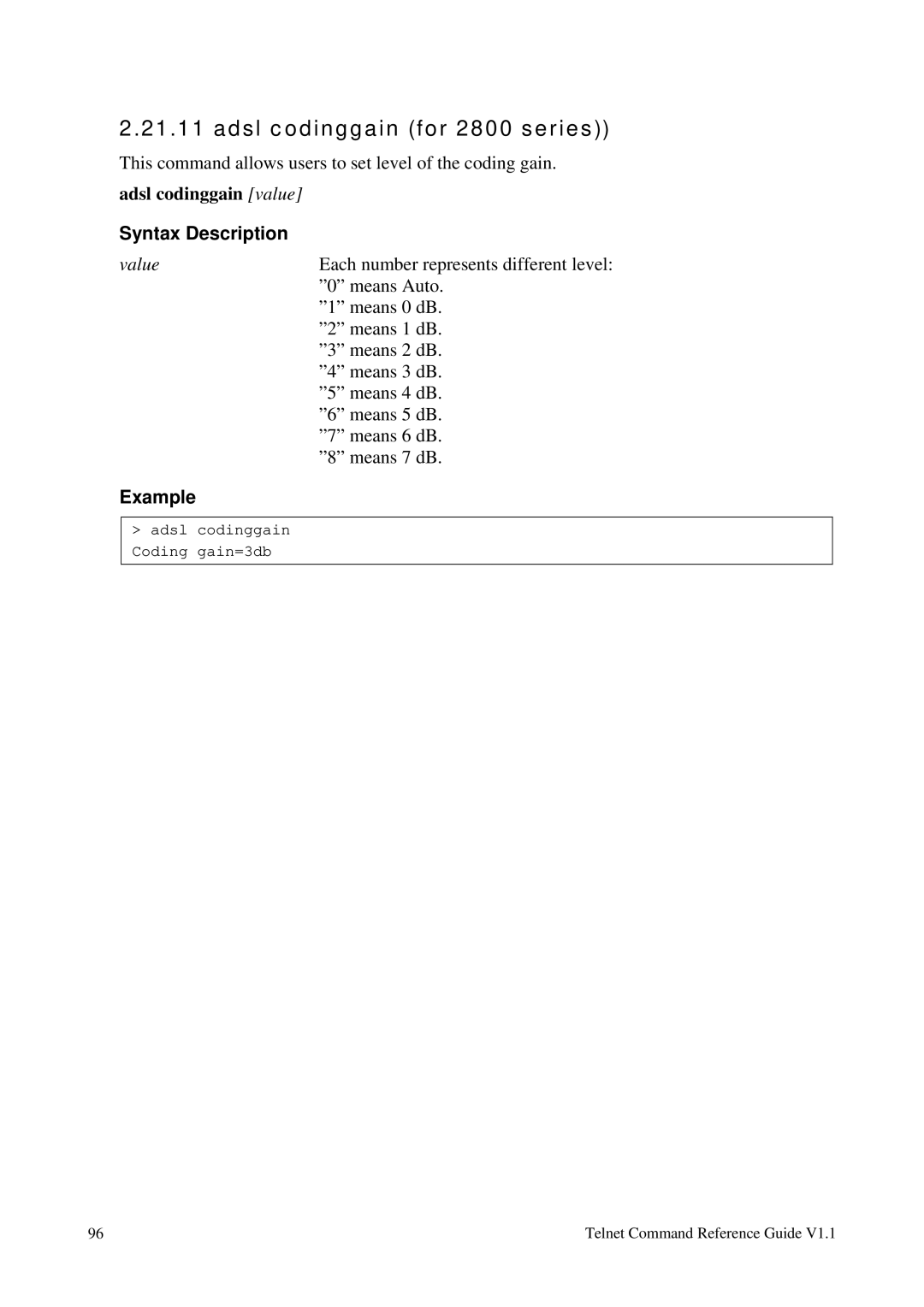 Draytek 1.11 manual Adsl codinggain for 2800 series 