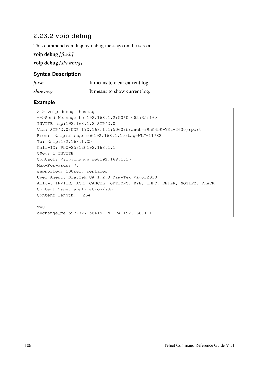 Draytek 1.11 manual Voip debug, Example 