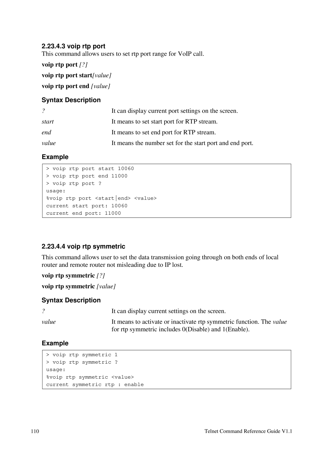 Draytek 1.11 manual Voip rtp port, Voip rtp symmetric 