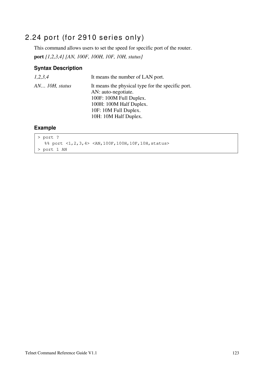 Draytek 1.11 manual Port for 2910 series only 