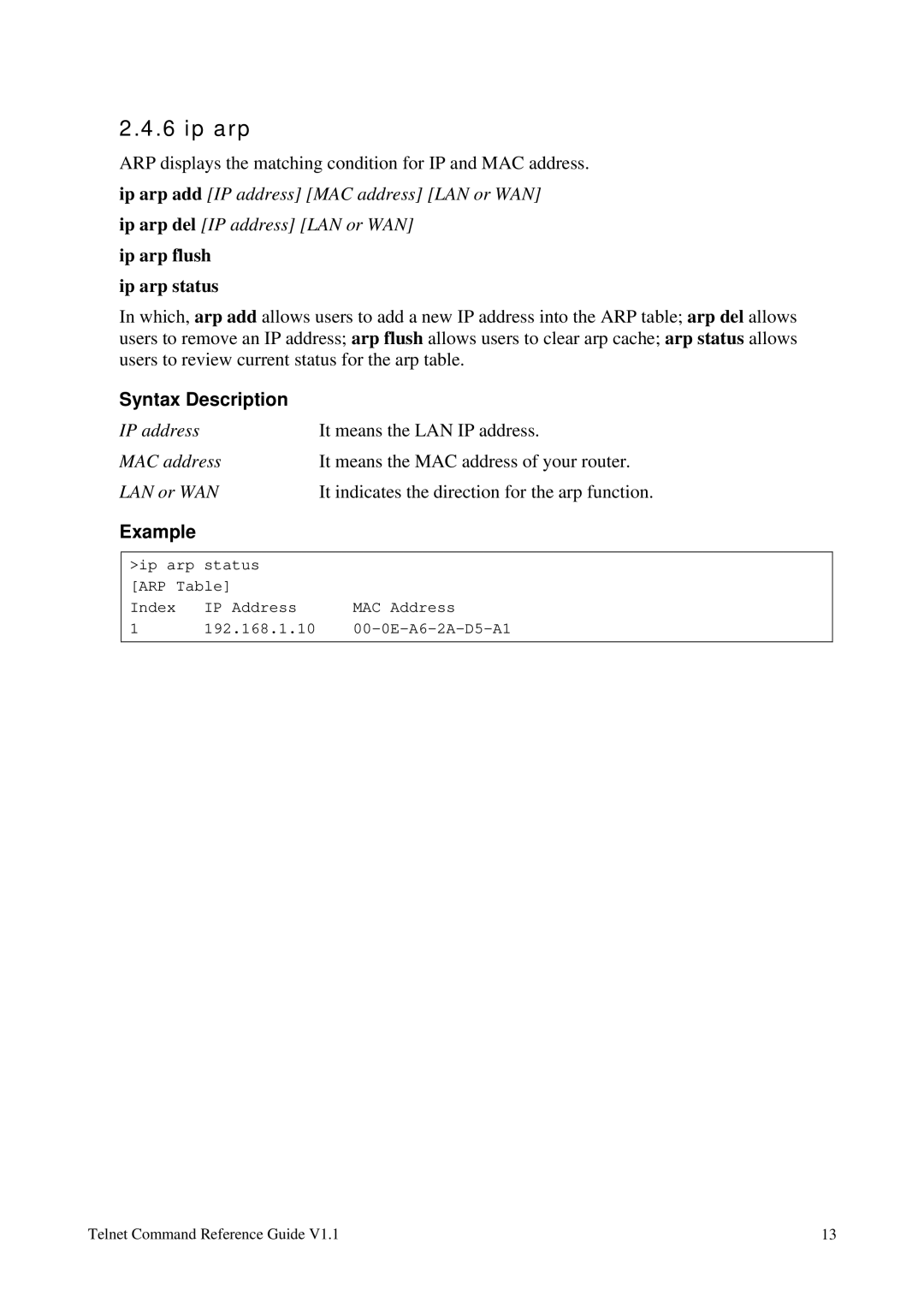 Draytek 1.11 manual Ip arp flush ip arp status 