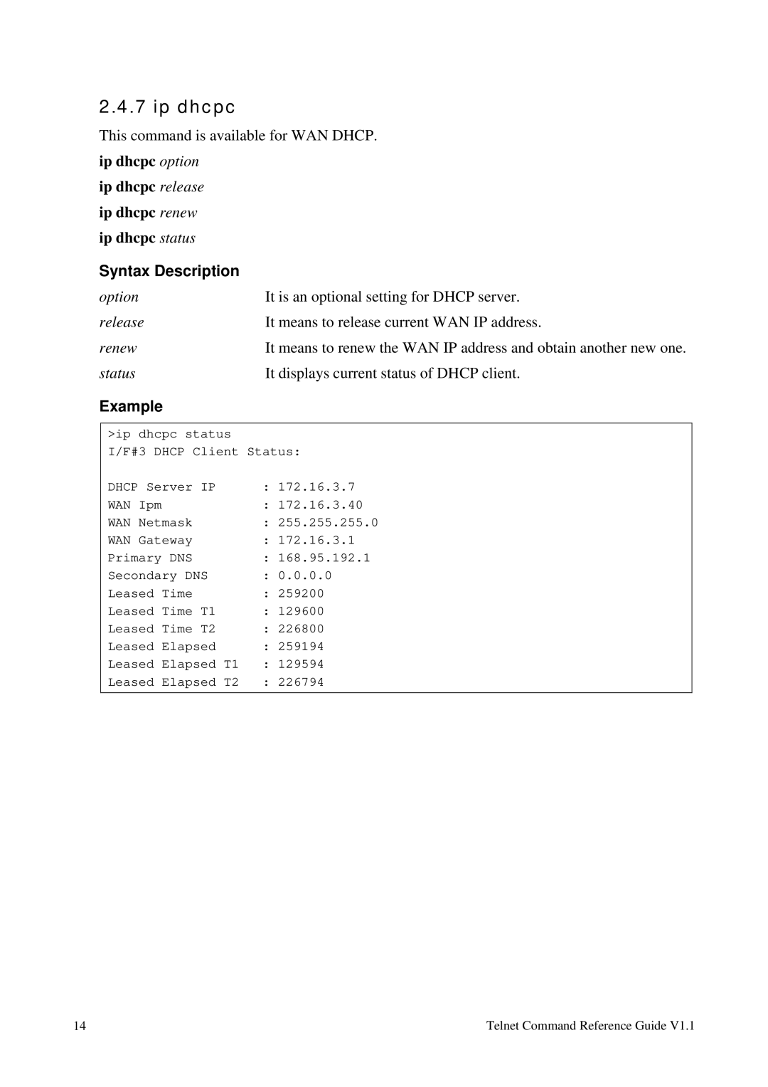 Draytek 1.11 manual Ip dhcpc 