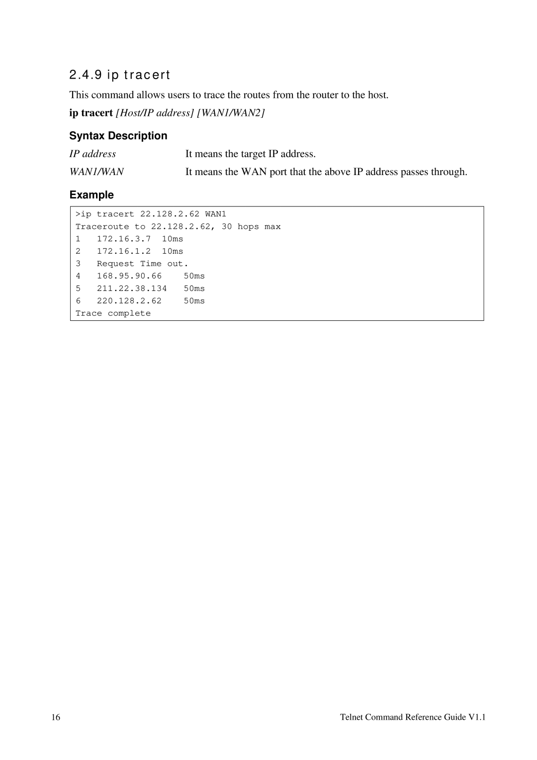 Draytek 1.11 manual Ip tracert, WAN1/WAN 