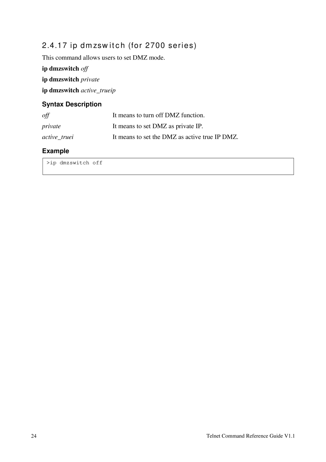 Draytek 1.11 manual Ip dmzswitch for 2700 series 