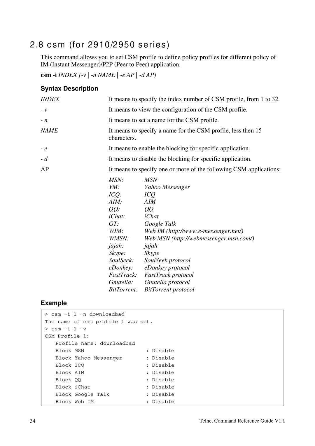 Draytek 1.11 manual Csm for 2910/2950 series 