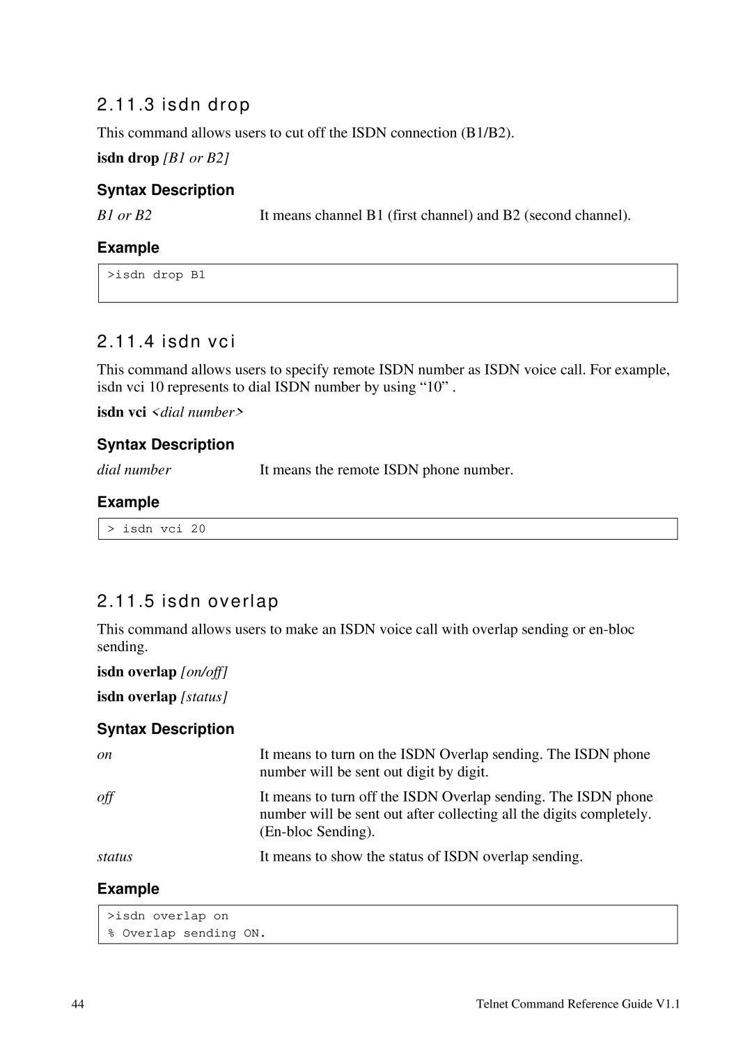 Draytek 1.11 manual Isdn drop, Isdn vci, Isdn overlap 