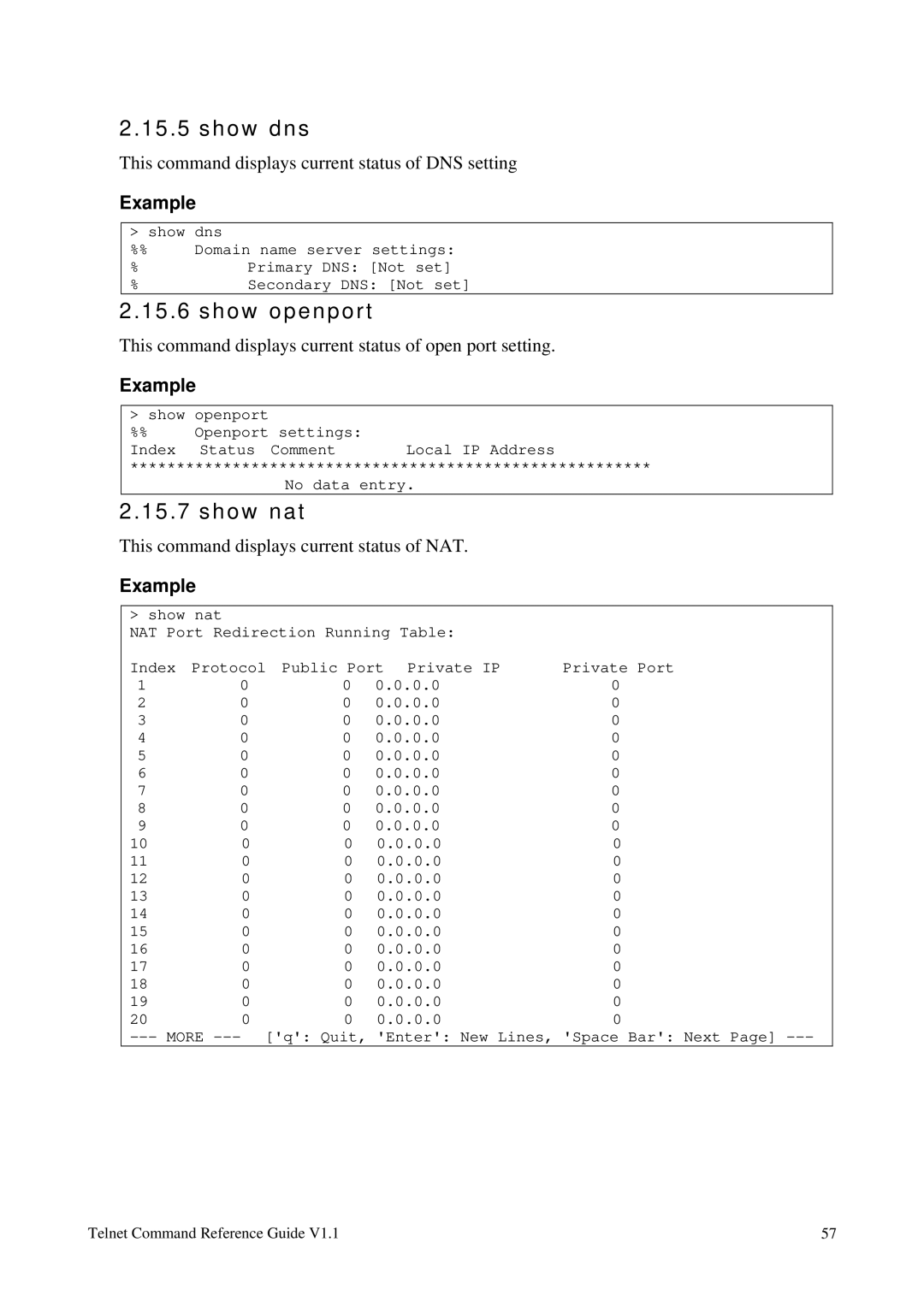 Draytek 1.11 manual Show dns, Show openport, Show nat 