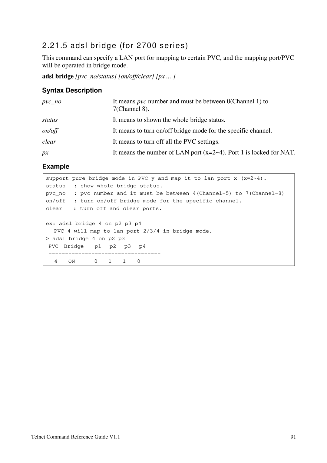 Draytek 1.11 manual Adsl bridge for 2700 series 