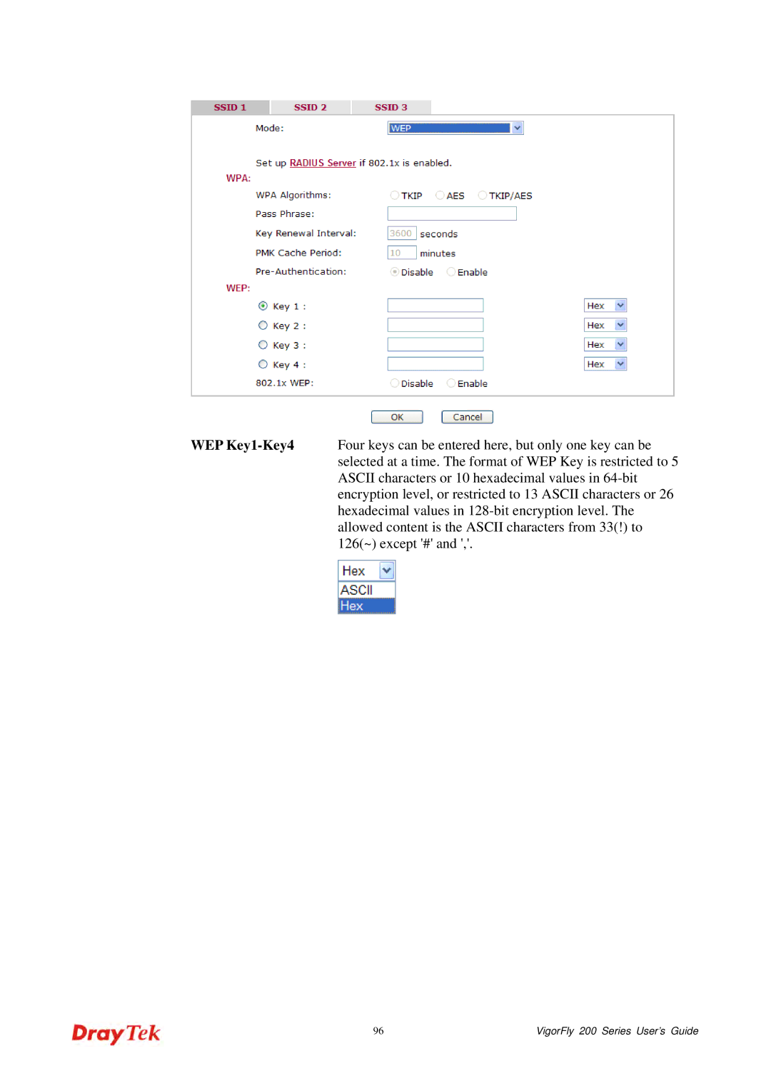 Draytek 200 manual WEP Key1-Key4 