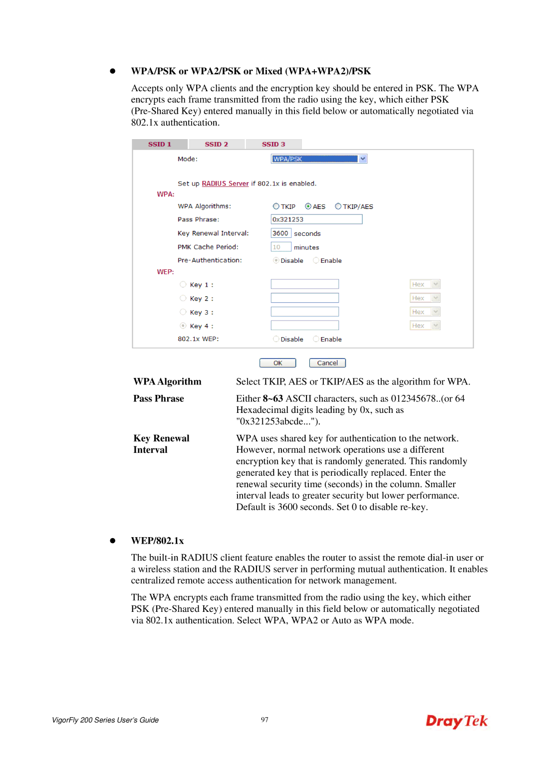 Draytek 200 manual WPA/PSK or WPA2/PSK or Mixed WPA+WPA2/PSK 