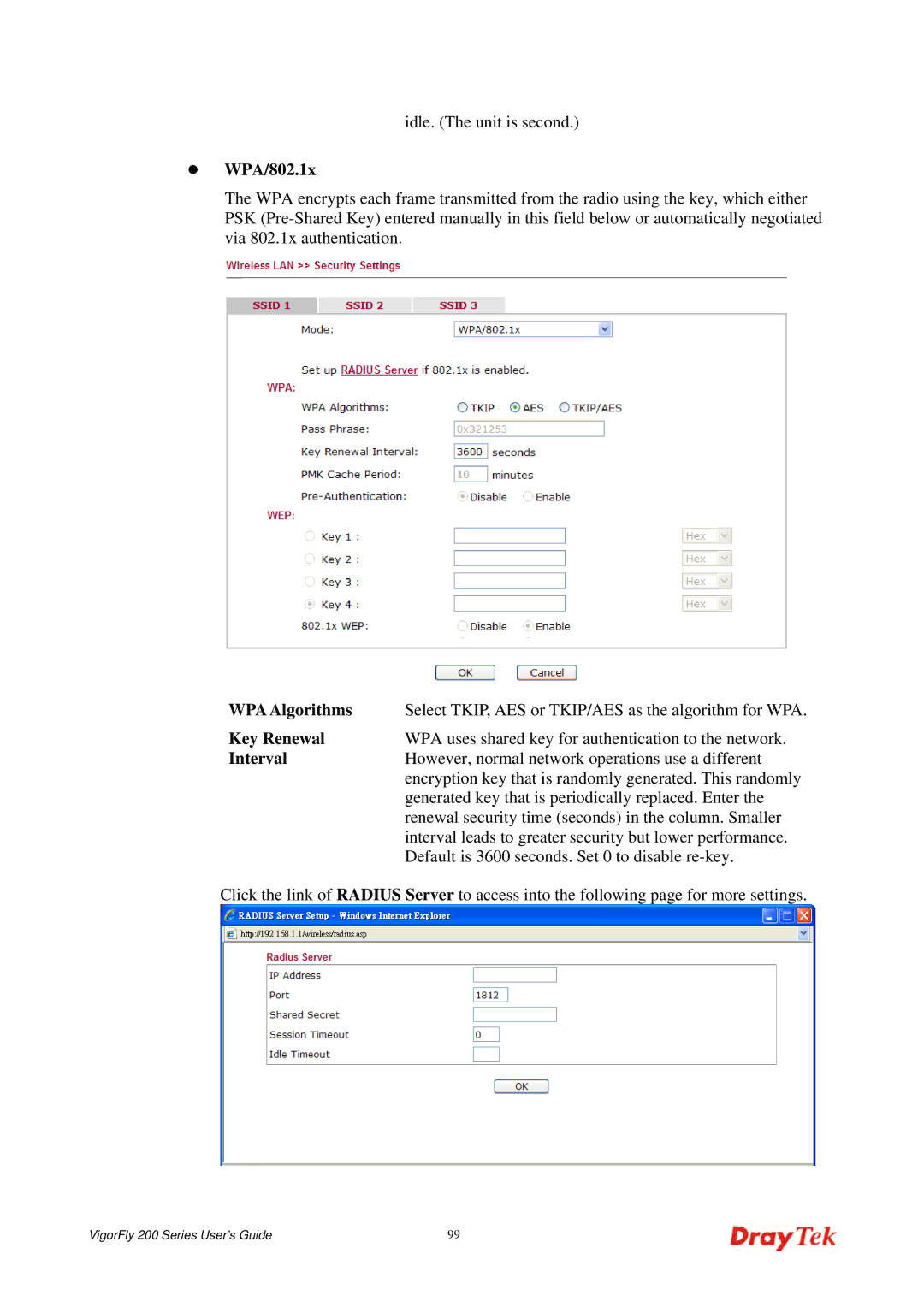 Draytek 200 manual WPA/802.1x 