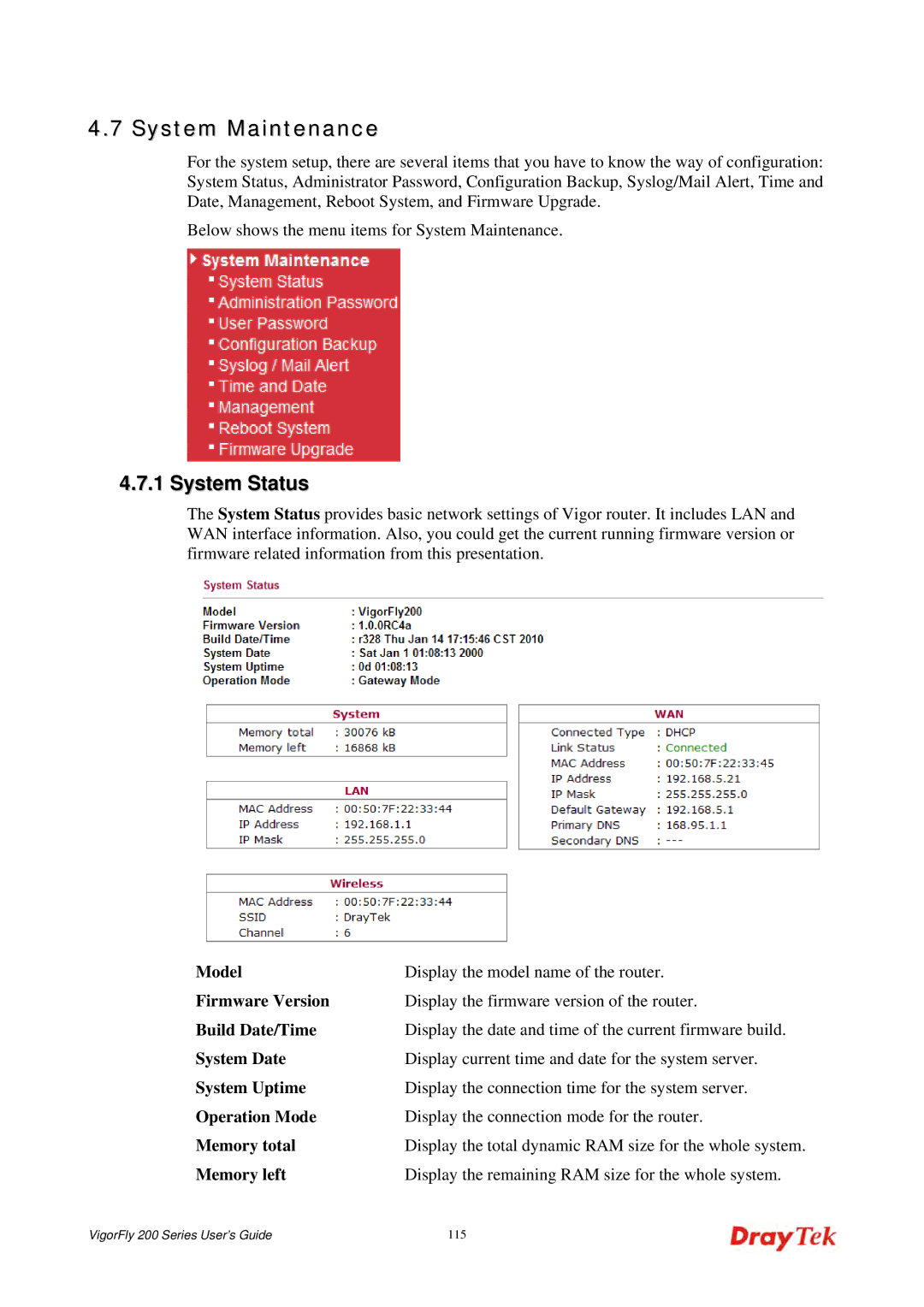 Draytek 200 manual 115 